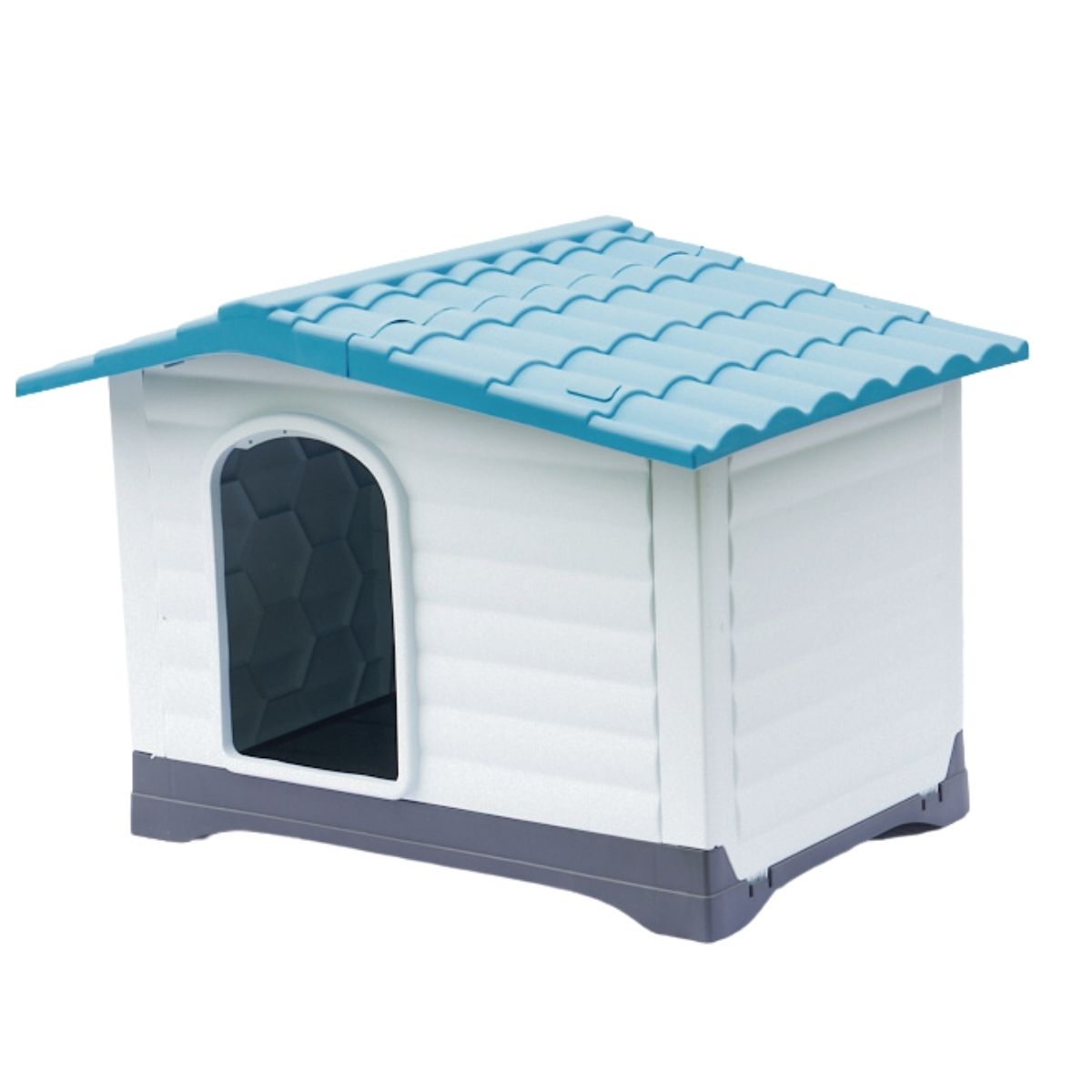 Casa de plástico para perros Medianos-Grandes de hasta- Duradera, caseta para exteriores de todas las estaciones, resistente al viento y al sol, fácil de limpiar y rápida de armar para uso en patio trasero, patio y jardín| a Prueba de Viento para Razas de Tamaño Mediano, Techo Azul y Ventanas de Ventilación Incluidas, Casa para Perros Exterior Impermeable| DUKE´S| ESFLO Perro Chico/ Mediano | Ventana| Ventilación