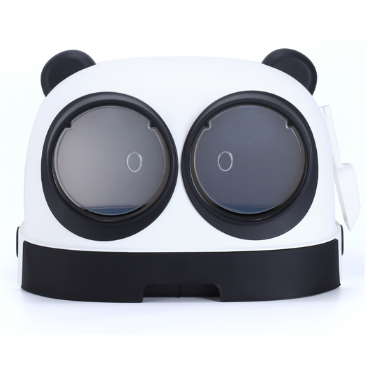 Arenero Para Gatos Cerrado Estilo Panda| Caja de arena para gatos estilo Castillo totalmente cerrada de gran tamaño, baño para gatos especial para limpieza y a prueba de salpicaduras, caja de arena para gatos de doble canal grande, brinda a tu gato un baño seguro y cómodo, puede ser utilizado en interiores y exteriores, para viajes| DUKE´S| ESFLO| Facil de Limpiar|Diseño Cerrado, Cajón Inferior Fácil de Limpiar, Alfombrilla Antirastros, Espaciosa y Duradera Contra el Olor para Gatos, Blanco y Negro,