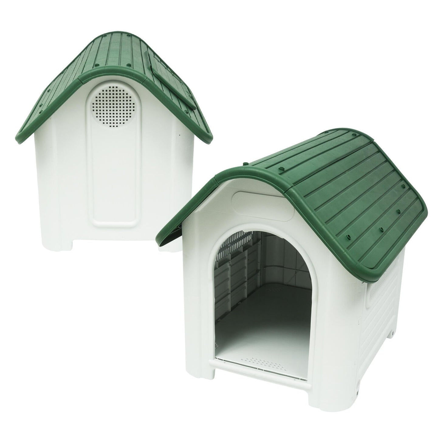 Casa de plástico para perros pequeños de hasta 12.5KG - Duradera, caseta para exteriores de todas las estaciones, resistente al viento y al sol, fácil de limpiar y rápida de armar para uso en patio trasero, patio y jardín| a Prueba de Viento para Razas de Tamaño Mediano, Techo Azul y Ventanas de Ventilación Incluidas, Casa para Perros Exterior Impermeable| DUKE´S| ESFLO Perro Chico/ Mediano | Ventana| Ventilacion