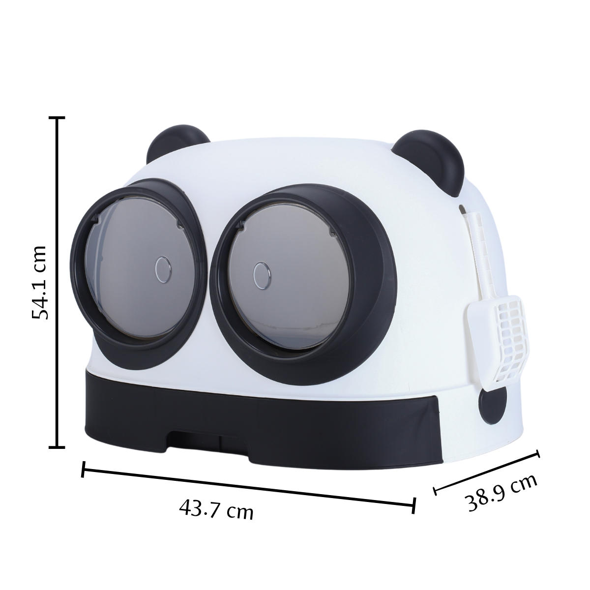 Arenero Para Gatos Cerrado Estilo Panda| Caja de arena para gatos estilo Castillo totalmente cerrada de gran tamaño, baño para gatos especial para limpieza y a prueba de salpicaduras, caja de arena para gatos de doble canal grande, brinda a tu gato un baño seguro y cómodo, puede ser utilizado en interiores y exteriores, para viajes| DUKE´S| ESFLO| Facil de Limpiar|Diseño Cerrado, Cajón Inferior Fácil de Limpiar, Alfombrilla Antirastros, Espaciosa y Duradera Contra el Olor para Gatos, Blanco y Negro,