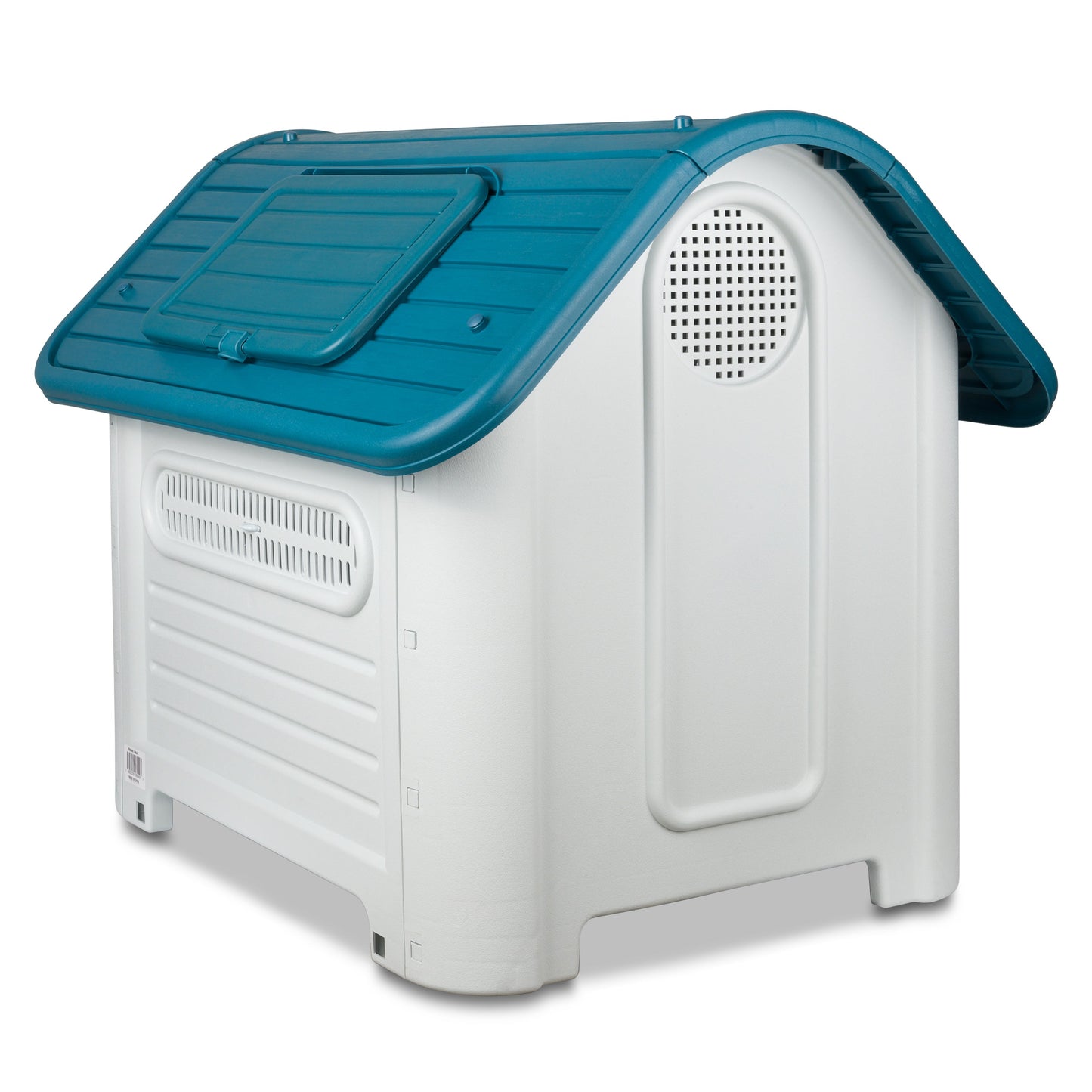 Casa de plástico para perros pequeños de hasta 12.5KG - Duradera, caseta para exteriores de todas las estaciones, resistente al viento y al sol, fácil de limpiar y rápida de armar para uso en patio trasero, patio y jardín| a Prueba de Viento para Razas de Tamaño Mediano, Techo Azul y Ventanas de Ventilación Incluidas, Casa para Perros Exterior Impermeable| DUKE´S| ESFLO Perro Chico/ Mediano | Ventana| Ventilacion