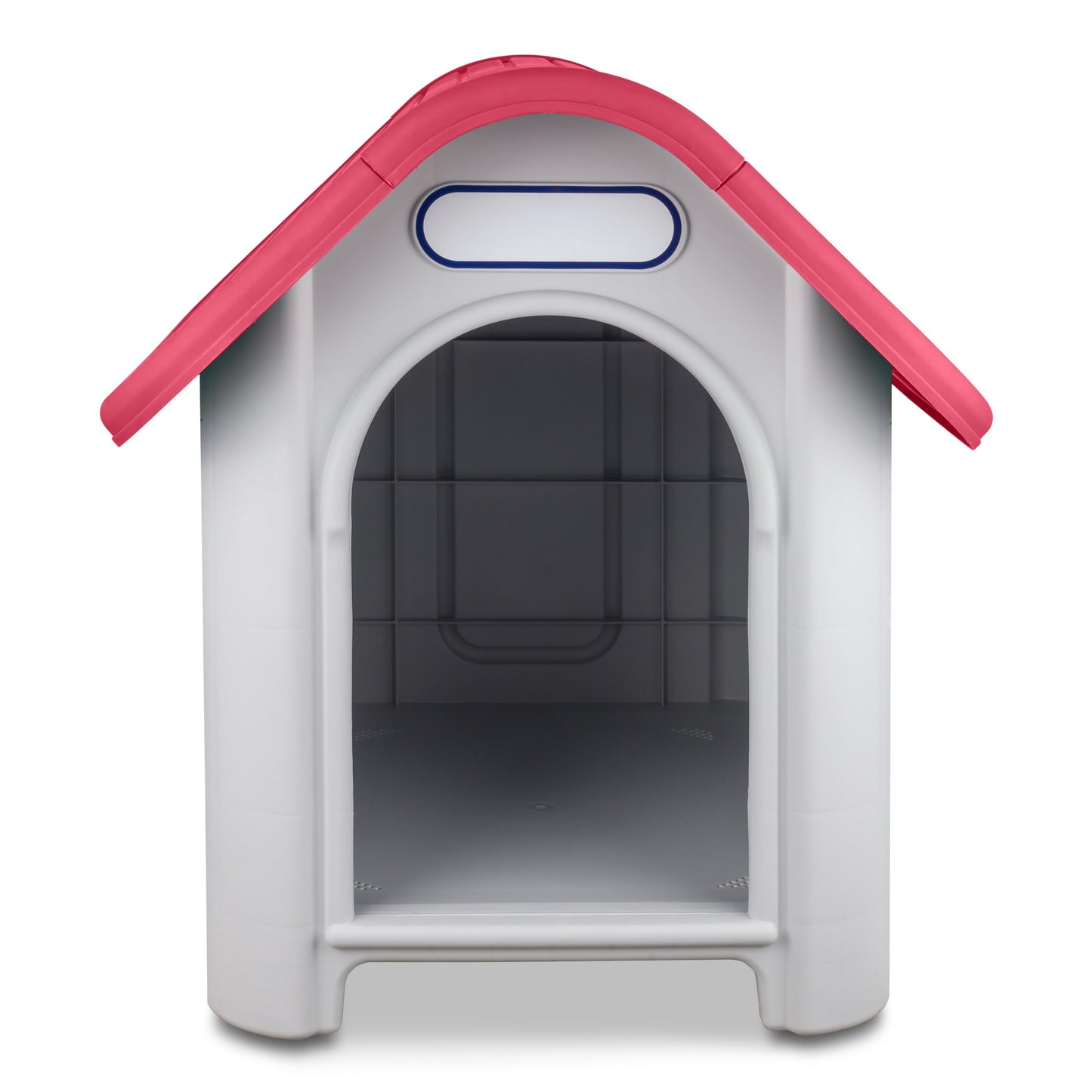 Casa de plástico para perros Medianos-Grandes de hasta- Duradera, caseta para exteriores de todas las estaciones, resistente al viento y al sol, fácil de limpiar y rápida de armar para uso en patio trasero, patio y jardín| a Prueba de Viento para Razas de Tamaño Mediano, Techo Azul y Ventanas de Ventilación Incluidas, Casa para Perros Exterior Impermeable| DUKE´S| ESFLO Perro Chico/ Mediano | Ventana| Ventilación