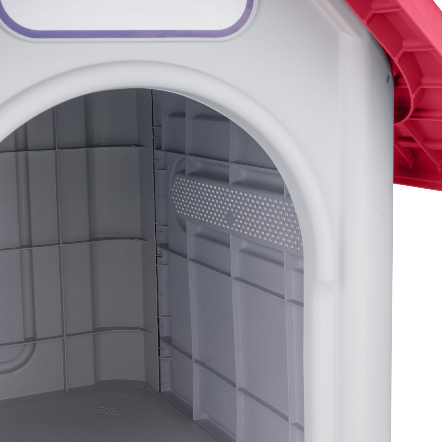 Casa de plástico para perros Medianos-Grandes de hasta- Duradera, caseta para exteriores de todas las estaciones, resistente al viento y al sol, fácil de limpiar y rápida de armar para uso en patio trasero, patio y jardín| a Prueba de Viento para Razas de Tamaño Mediano, Techo Azul y Ventanas de Ventilación Incluidas, Casa para Perros Exterior Impermeable| DUKE´S| ESFLO Perro Chico/ Mediano | Ventana| Ventilación