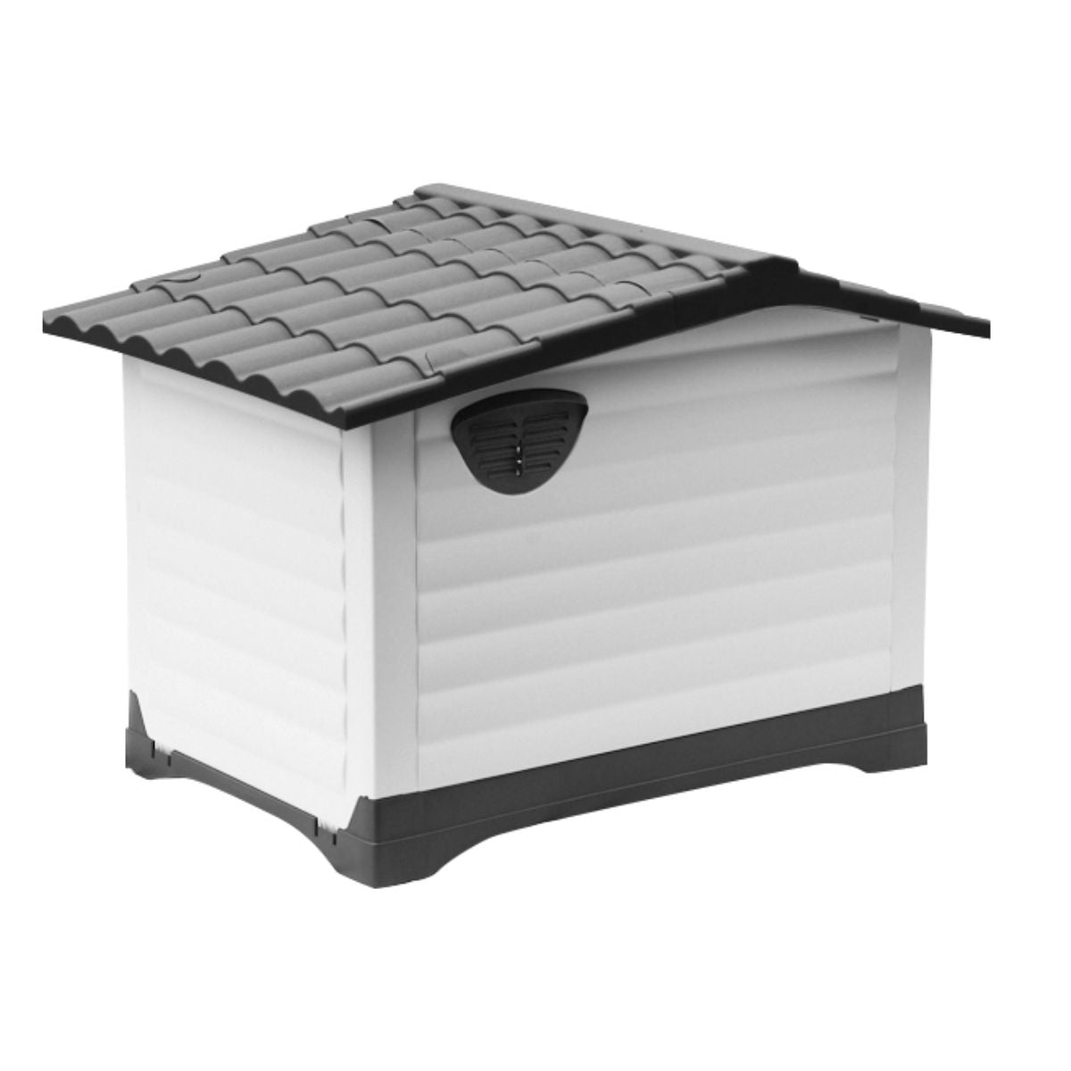 Casa de plástico para perros Medianos-Grandes de hasta- Duradera, caseta para exteriores de todas las estaciones, resistente al viento y al sol, fácil de limpiar y rápida de armar para uso en patio trasero, patio y jardín| a Prueba de Viento para Razas de Tamaño Mediano, Techo Azul y Ventanas de Ventilación Incluidas, Casa para Perros Exterior Impermeable| DUKE´S| ESFLO Perro Chico/ Mediano | Ventana| Ventilación
