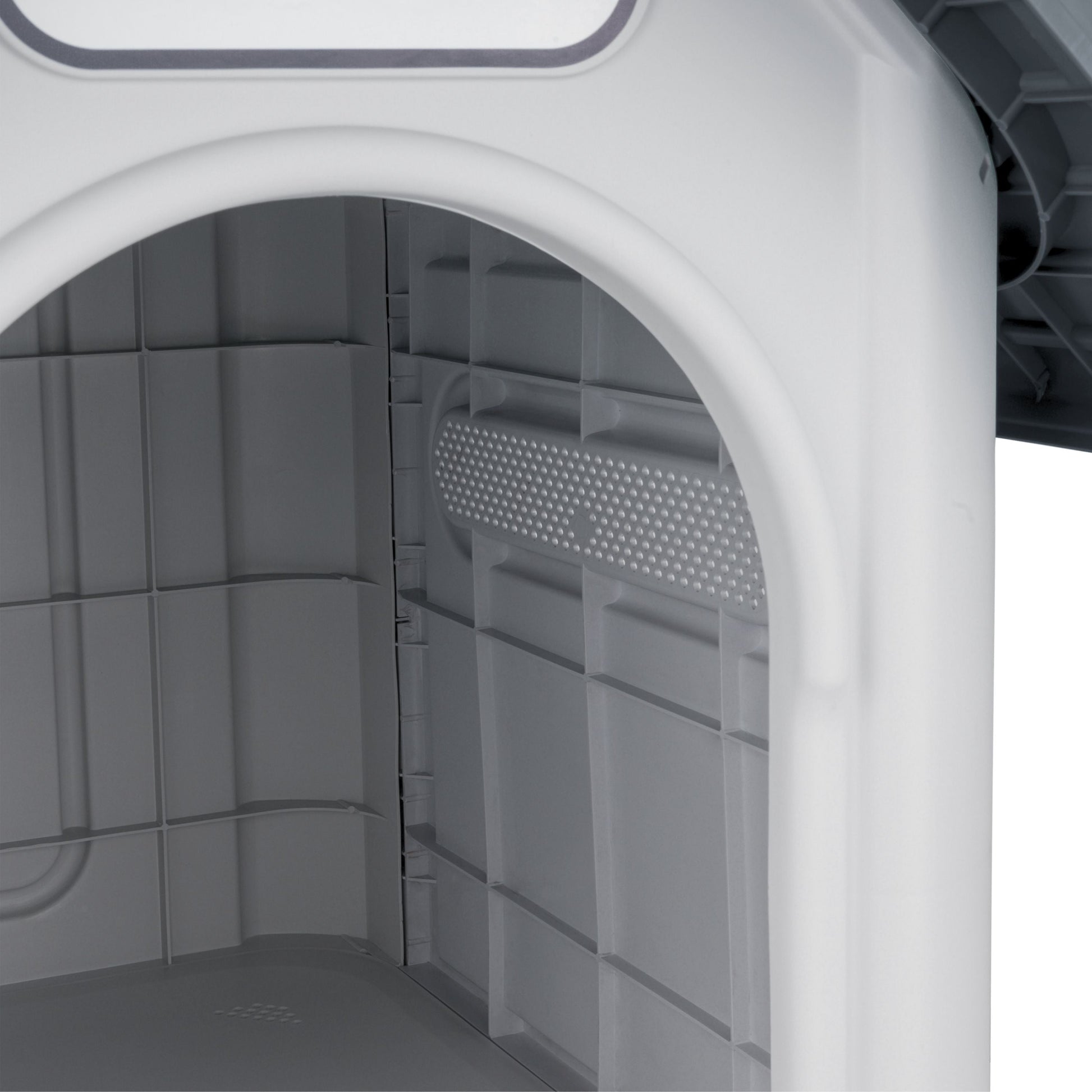 Casa de plástico para perros Medianos-Grandes de hasta- Duradera, caseta para exteriores de todas las estaciones, resistente al viento y al sol, fácil de limpiar y rápida de armar para uso en patio trasero, patio y jardín| a Prueba de Viento para Razas de Tamaño Mediano, Techo Azul y Ventanas de Ventilación Incluidas, Casa para Perros Exterior Impermeable| DUKE´S| ESFLO Perro Chico/ Mediano | Ventana| Ventilación