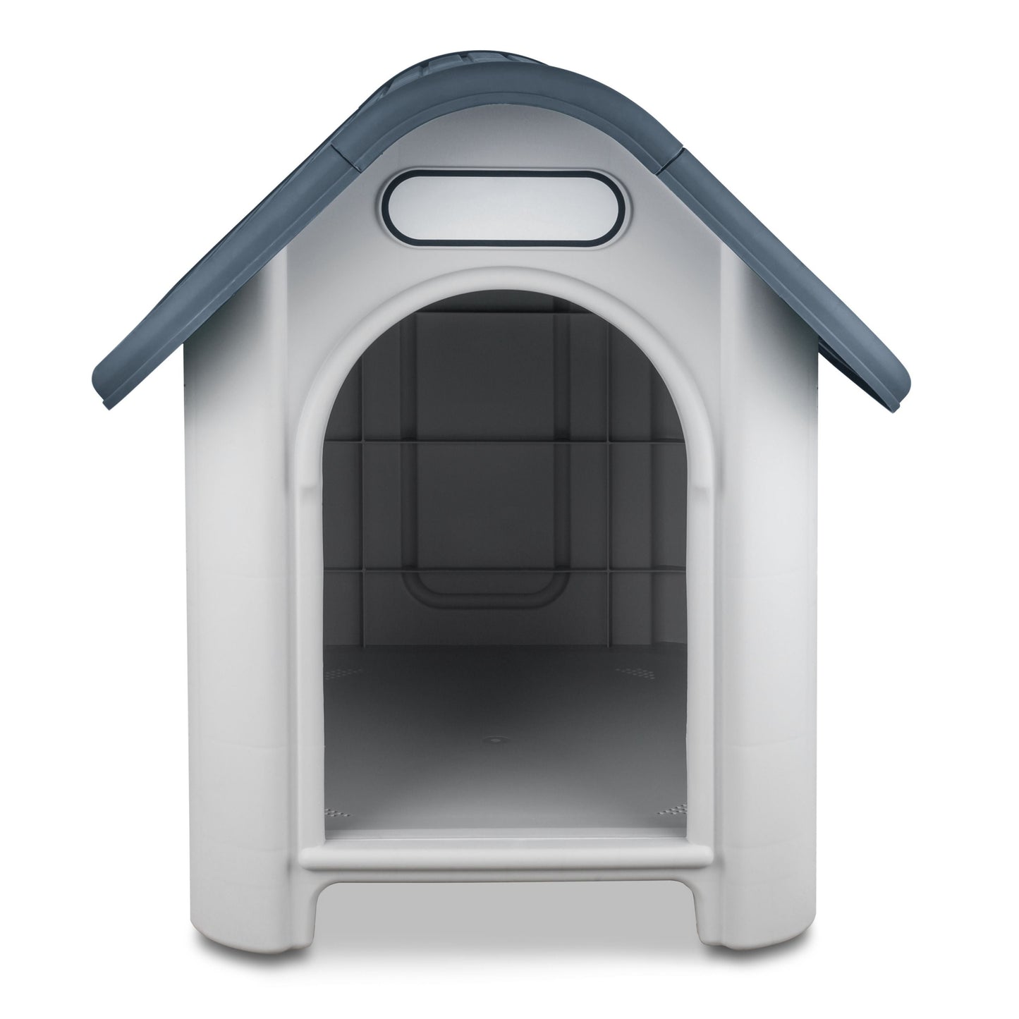 Casa de plástico para perros Medianos-Grandes de hasta- Duradera, caseta para exteriores de todas las estaciones, resistente al viento y al sol, fácil de limpiar y rápida de armar para uso en patio trasero, patio y jardín| a Prueba de Viento para Razas de Tamaño Mediano, Techo Azul y Ventanas de Ventilación Incluidas, Casa para Perros Exterior Impermeable| DUKE´S| ESFLO Perro Chico/ Mediano | Ventana| Ventilación