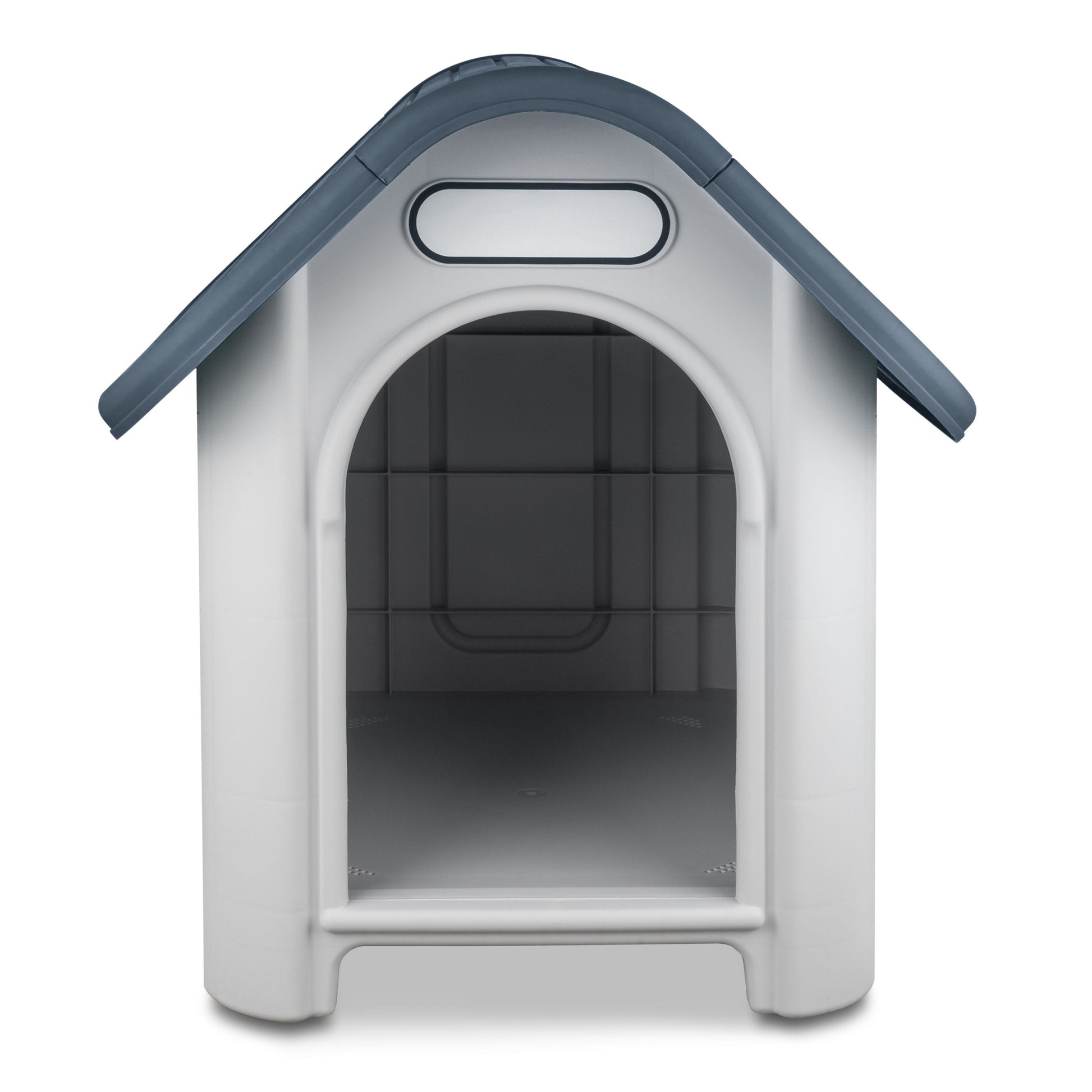 Casa de plástico para perros Medianos-Grandes de hasta- Duradera, caseta para exteriores de todas las estaciones, resistente al viento y al sol, fácil de limpiar y rápida de armar para uso en patio trasero, patio y jardín| a Prueba de Viento para Razas de Tamaño Mediano, Techo Azul y Ventanas de Ventilación Incluidas, Casa para Perros Exterior Impermeable| DUKE´S| ESFLO Perro Chico/ Mediano | Ventana| Ventilación