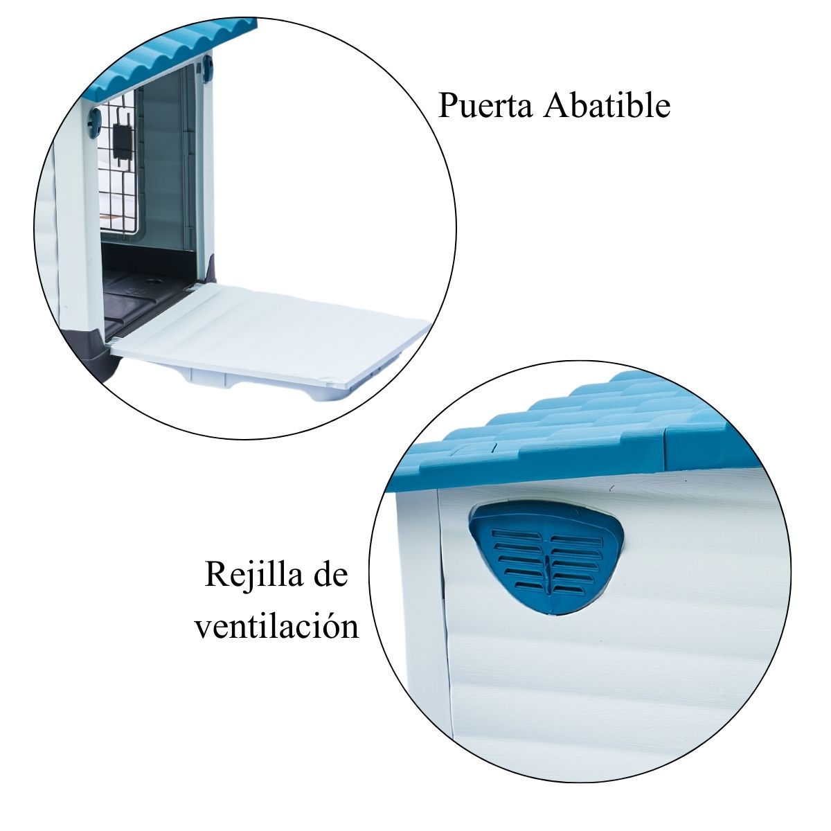 Casa de plástico para perros Medianos-Grandes de hasta- Duradera, caseta para exteriores de todas las estaciones, resistente al viento y al sol, fácil de limpiar y rápida de armar para uso en patio trasero, patio y jardín| a Prueba de Viento para Razas de Tamaño Mediano, Techo Azul y Ventanas de Ventilación Incluidas, Casa para Perros Exterior Impermeable| DUKE´S| ESFLO Perro Chico/ Mediano | Ventana| Ventilación