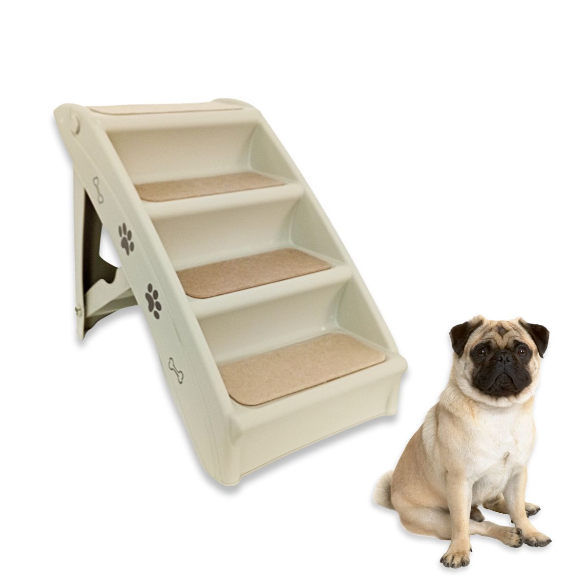 Escalera Plegable para Perro o Gato Talla Mediana de Ángulo Recto para Mascotas, Material PP, Diseño de Huellas de Patas y Huesos Adorables, Fácil de Armar y Guardar, Escalones Antideslizantes para Uso en el Hogar - Ideal para Sofá, Cama y Más, Escalera para Mascotas | Escalera para Mascotas Moderna | Escalera para Mascotas Duradera| 1 Pieza | DUKE´S