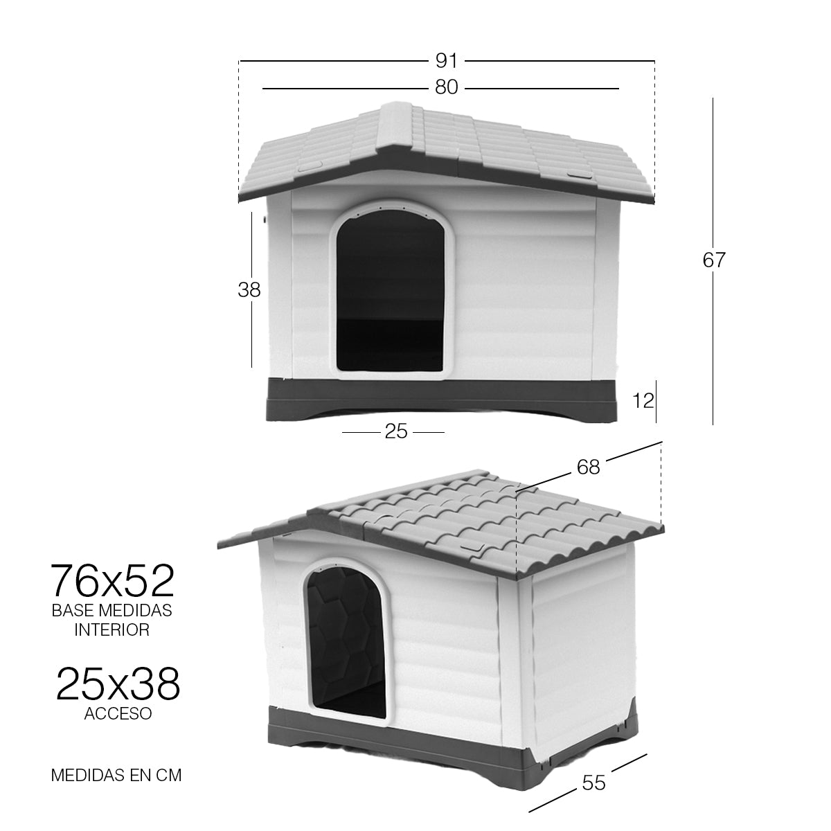 Casa de plástico para perros Grande de hasta- Duradera, caseta para exteriores de todas las estaciones, resistente al viento y al sol, fácil de limpiar y rápida de armar para uso en patio trasero, patio y jardín| a Prueba de Viento para Razas de Tamaño Mediano, Techo Azul y Ventanas de Ventilación Incluidas, Casa para Perros Exterior Impermeable| DUKE´S| ESFLO Perro Chico/ Mediano | Ventana| Ventilación